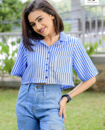 Oversized striped crop shirt - Cobalt blue